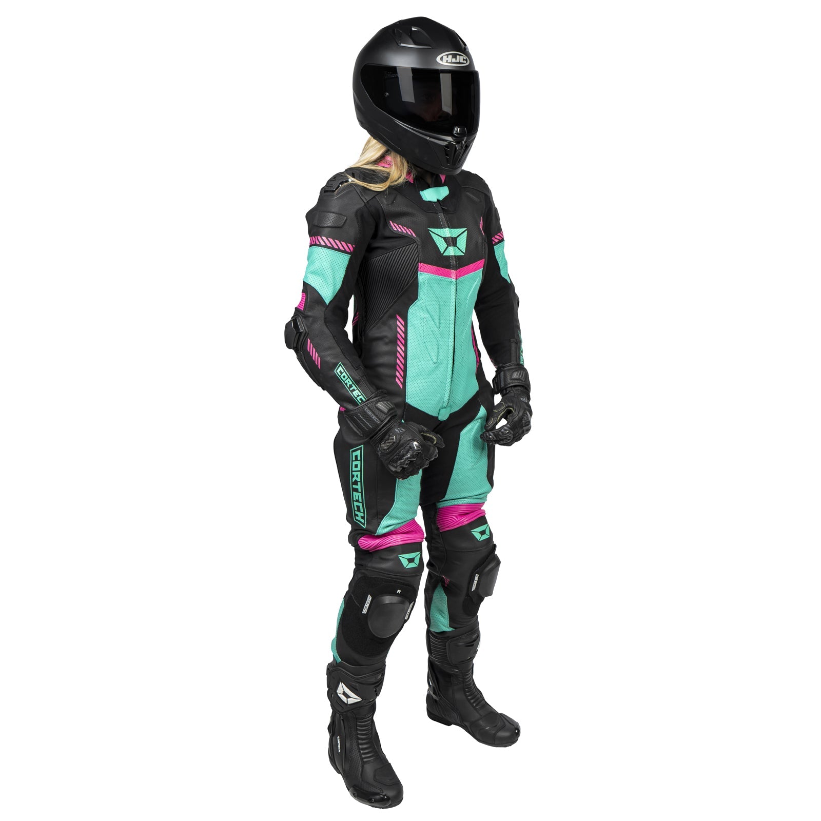 Cortech Women's Revo Sport Air 1 - Piece Suit - InGearMotoCortechBLACK/FLO - PINK TEAL
